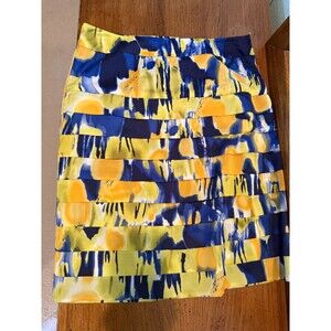 CALVIN KLEIN Skirt Multicolor Tiered Gold Blue Yellow Orange White Size 8 NWT